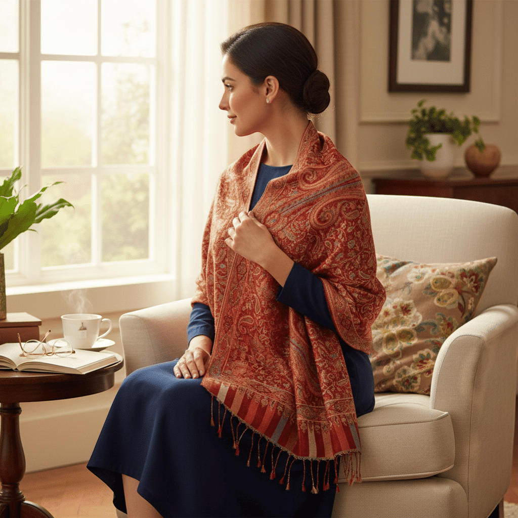 Beautiful Red Kashmiri Paisley Pashmina Shawl